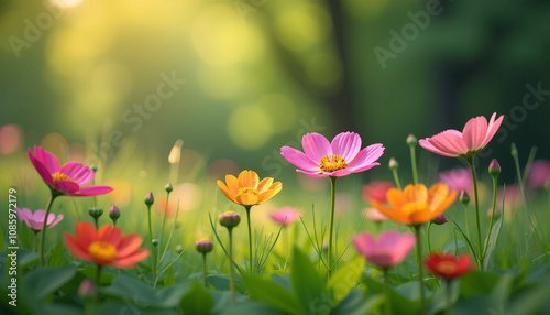 Stunning Colorful Cosmos Flowers in a Lush Garden