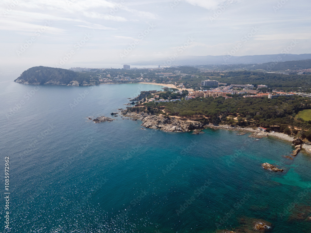 Aerial cityscape view of beach and Mediterranean Sea along Costa Brava in Palamos Catalonia Aerial cityscape view of beach and Mediterranean Sea along Costa Brava in Palamos Catalonia