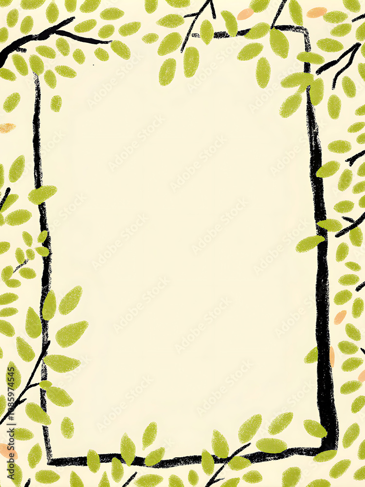 Obraz premium Rectangular frame with green leaves and eucalyptus branches with empty space inside, watercolor painting