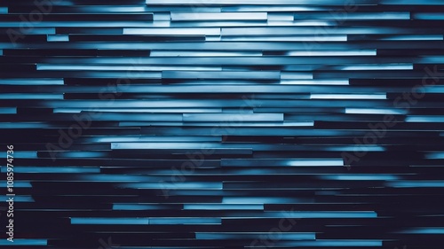Abstract Blue Beam: A mesmerizing digital artwork featuring countless azure beams, arranged horizontally, create an immersive experience and evoking feelings of dynamic movement and innovation.