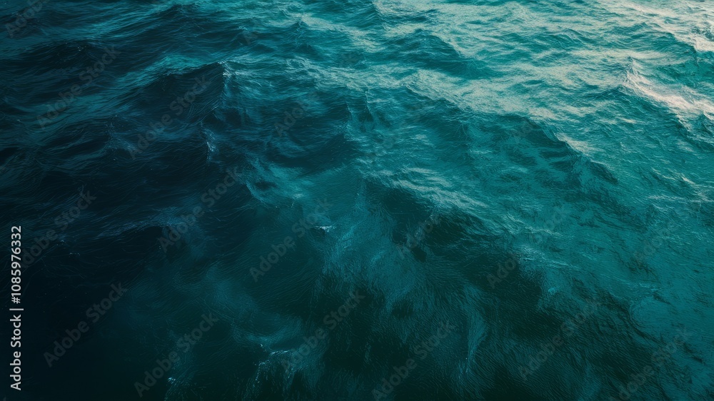 Obraz premium Ocean's Embrace: Capturing the serene vastness of the ocean, the image unveils a tapestry of turquoise and deep blue, illustrating the endless dance of waves under the sky.