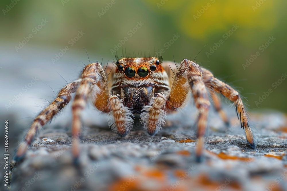 A spider is seen sitting on a rock in this close-up photo A spider is seen sitting on a rock in this close-up photo