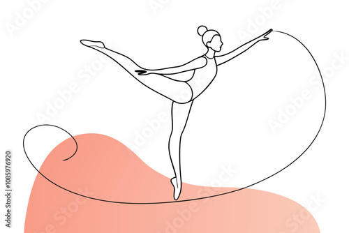 Elegant Line Drawing of a Gymnast Performing  with Artistic Curves