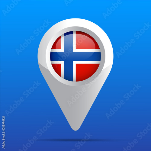 Norway Flag Map Icon. Glossy icon. 3D