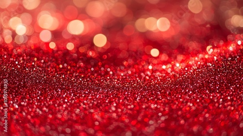 A striking and vibrant red backdrop embellished with sparkling, glittering bokeh lights creates a captivating and truly festive atmosphere, making it ideal for holiday designs and joyful celebrations