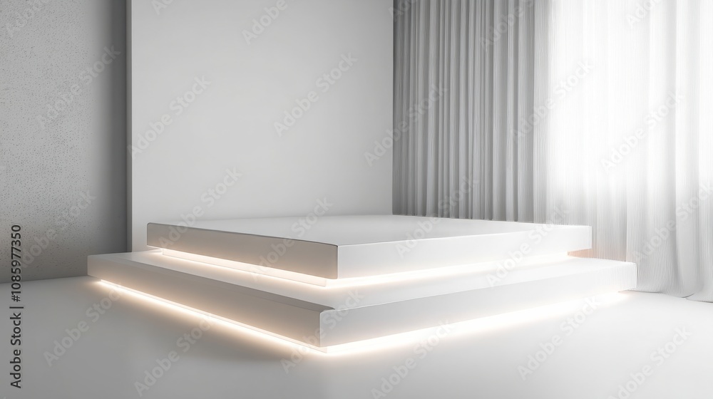 Obraz premium 3d rendered white pedestal podium stage with light against white background