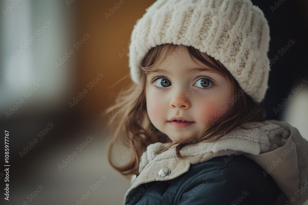 Little girl at indoors in winter clothes Little girl at indoors in winter clothes