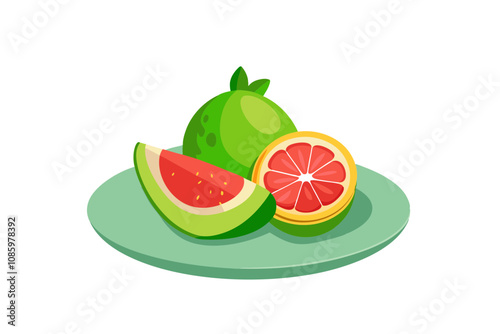 Minimalist Fruit Plate Perfectly Sliced Avocado, Grapefruit, and Strawberries