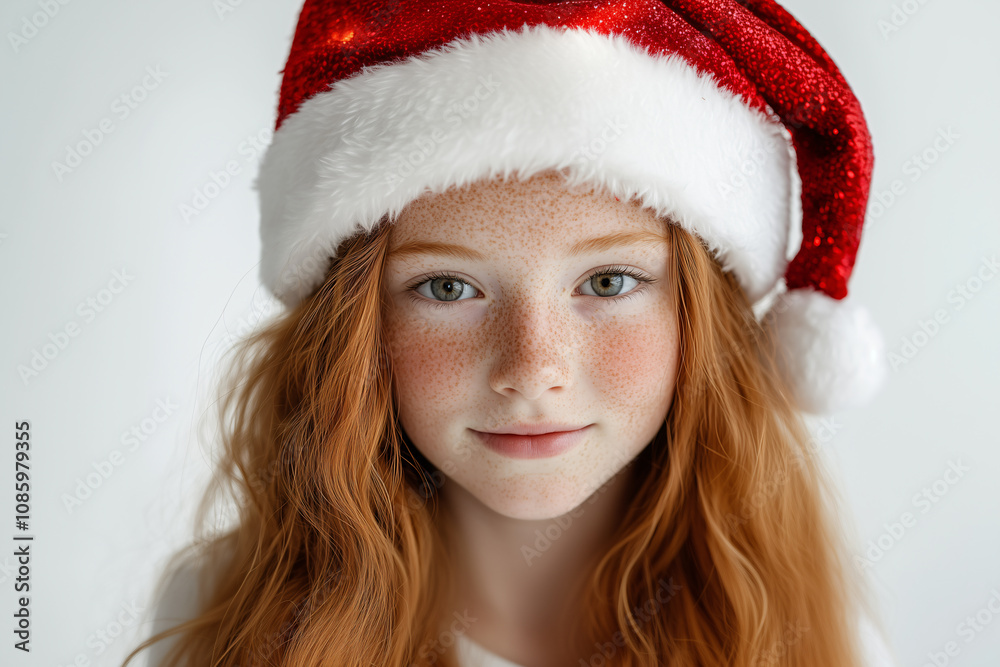 Young girl with red festive Christmas hat Young girl with red festive Christmas hat