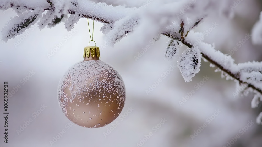 A close-up of a frosted Christmas ornament hanging A close-up of a frosted Christmas ornament hanging