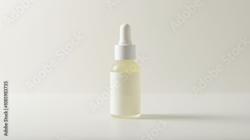 A minimalist image of a single blank scalp care product, mockup, such as a scalp serum or oil, placed against a plain background, emphasizing its design and effectiveness.