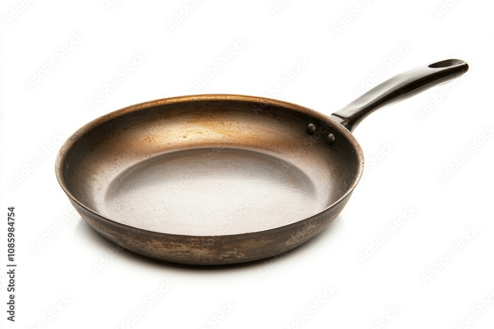 A close-up shot of a frying pan on a clean white background A close-up shot of a frying pan on a clean white background