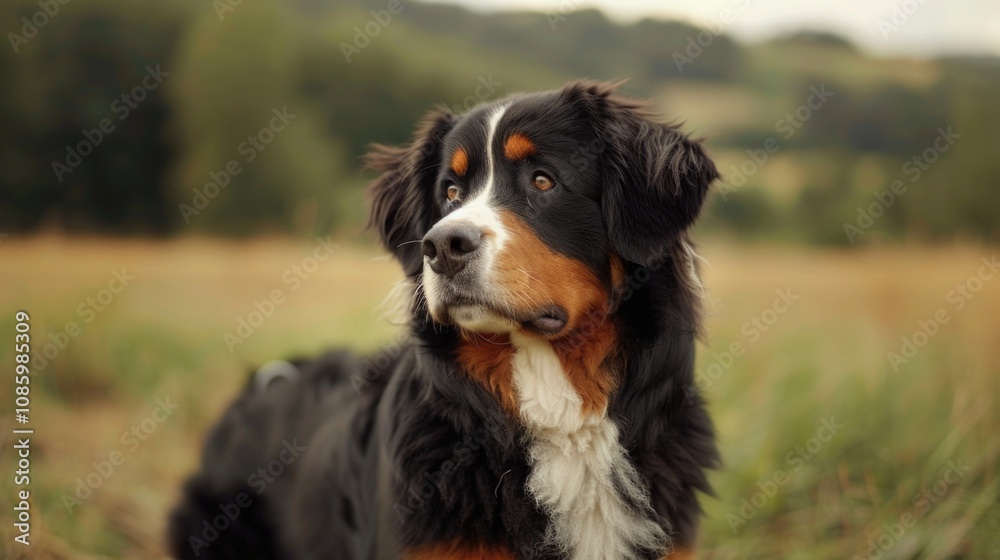 A dog sits comfortably in a lush green grassy area A dog sits comfortably in a lush green grassy area