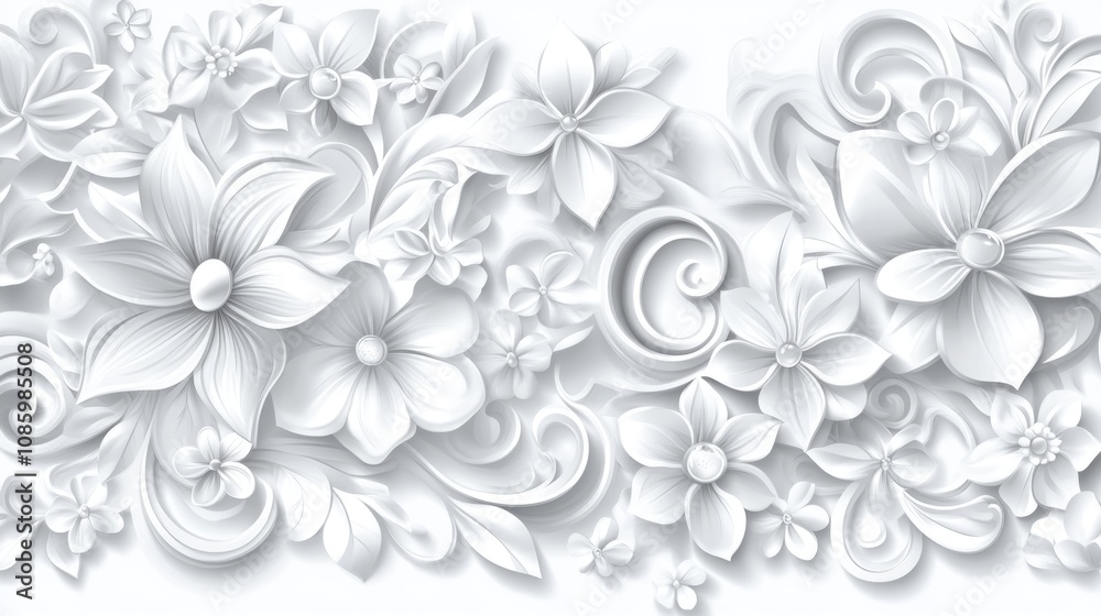Fototapeta premium Elegant white floral pattern with intricate details and flowing designs