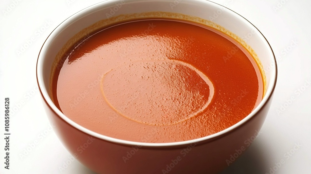 Bowl of tomato soup with smooth texture.