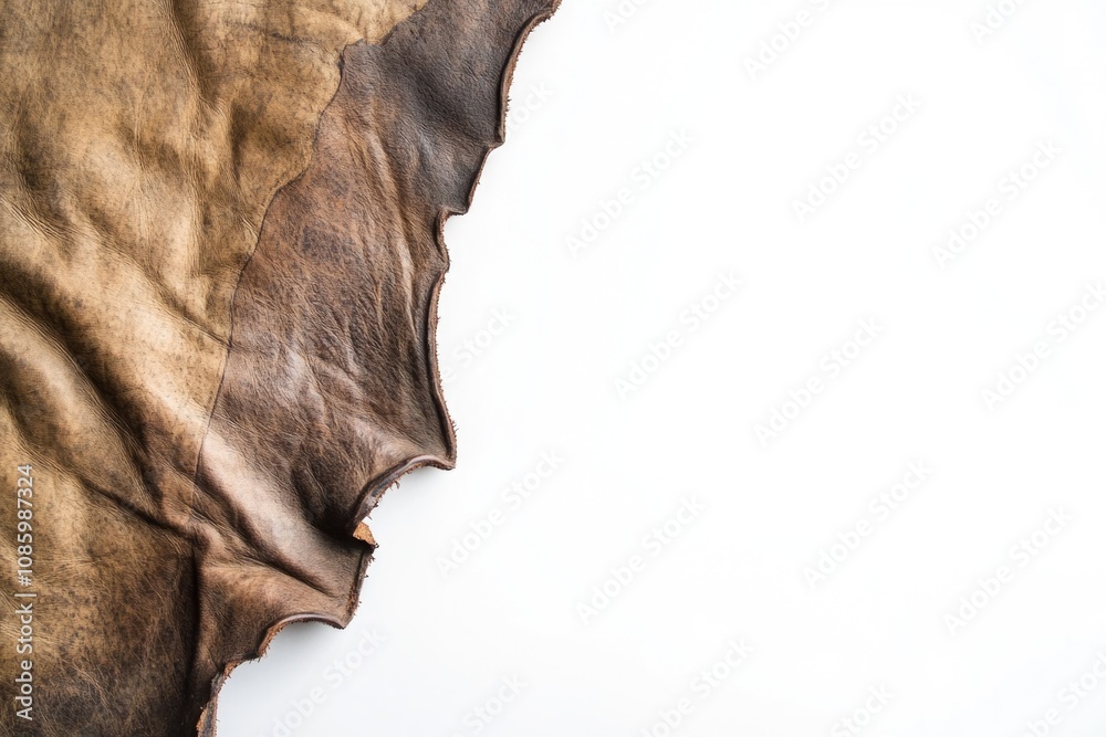 A raw cow hide lying on a white surface A raw cow hide lying on a white surface