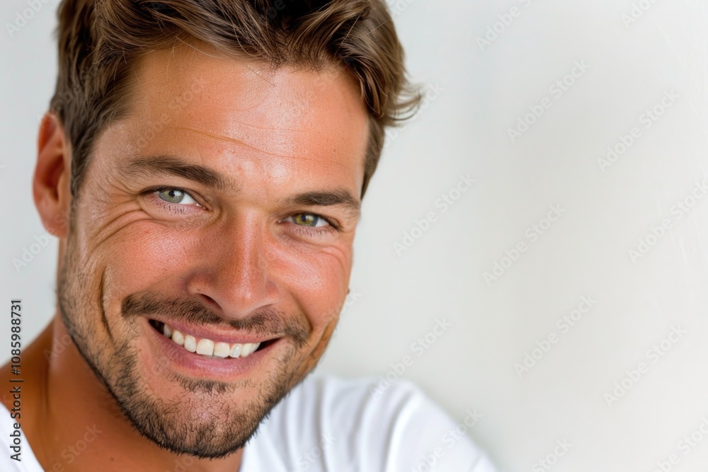 Close-up portrait of a happy individual with a warm smile Close-up portrait of a happy individual with a warm smile