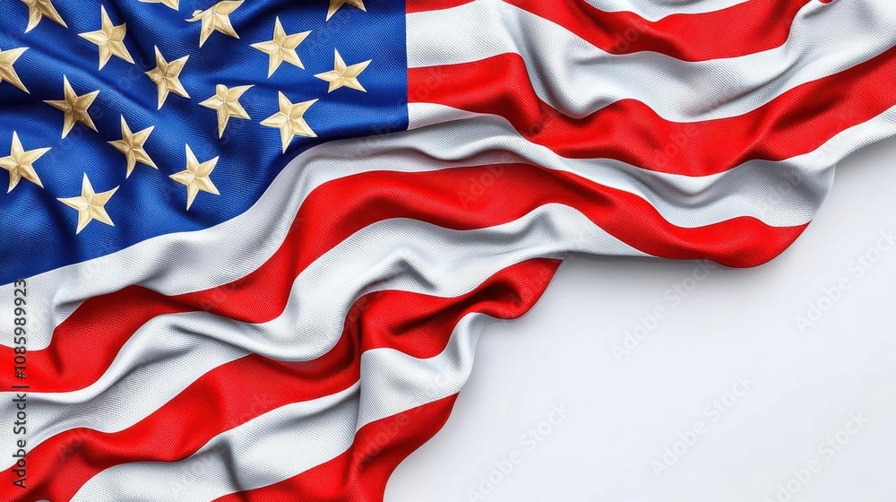 Obraz premium A photostock of a waving flag of the United States on isolated on transparent PNG background, High Quality.