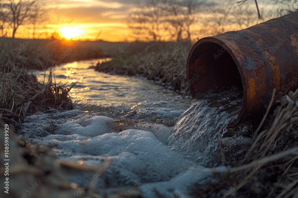 A pipe with water flowing out of it A pipe with water flowing out of it
