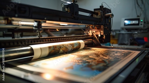 High-Precision Industrial Printer in Action Printing Detailed Artwork