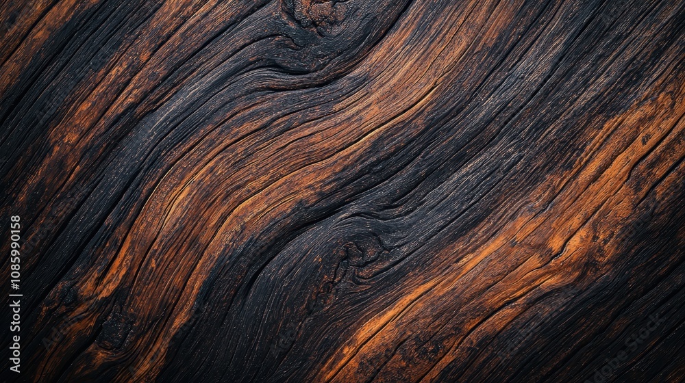 Fototapeta premium Brown wood table background with lots of contrast, showcasing a textured and warm surface.