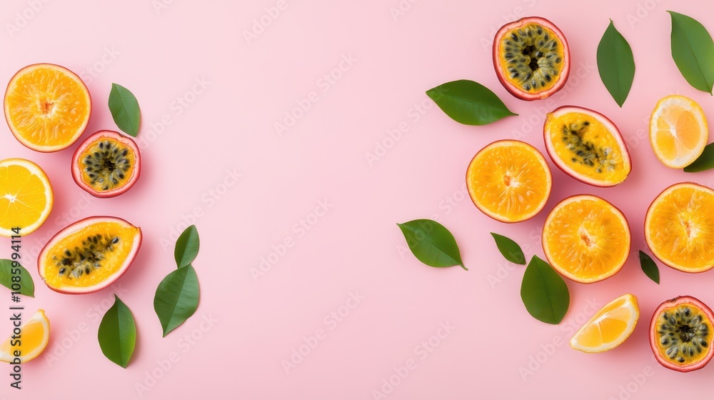 Sliced Passion Fruit with Golden Pulp and Black Seeds Sliced Passion Fruit with Golden Pulp and Black Seeds