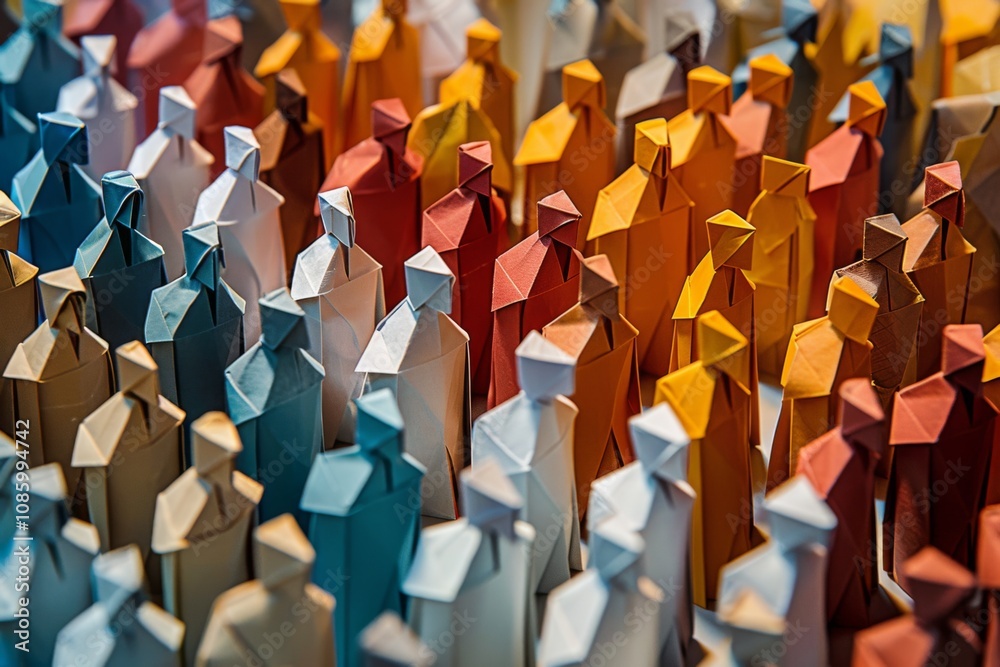 Fototapeta premium Urban Environment Teeming with Diverse Origami Characters