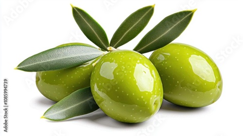 Wallpaper Mural A photostock of green olives with leaves attached, fresh and glossy on isolated on transparent PNG background, High Quality. Torontodigital.ca