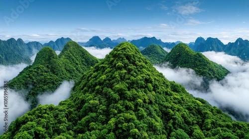 Wallpaper Mural A photostock of realistic green hills and fog-covered mountains on isolated on transparent PNG background, High Quality. Torontodigital.ca