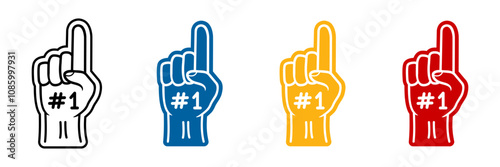 Foam fingers with hands set. Linear and flat style.