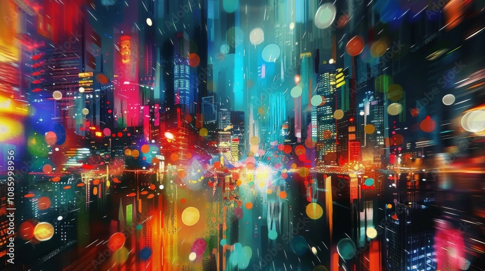 Fototapeta premium Dynamic Urban Festivity: Blurry Image of Nighttime Fireworks Show