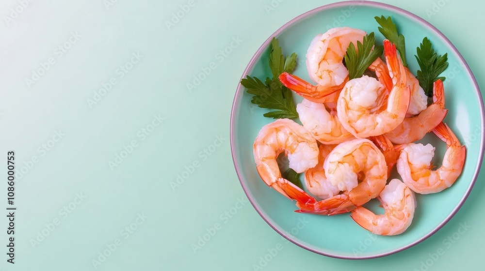 Fresh Sliced Shrimp on Plate with Green Background Fresh Sliced Shrimp on Plate with Green Background