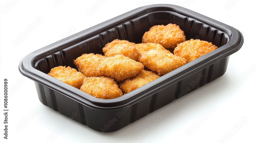 Crispy Golden Chicken Nuggets in a Plastic Tray Ready for Serving, Displaying Delicious Appetizing Bite-Sized Snacks Ideal for Fast Food Menus or Home Enjoyment Crispy Golden Chicken Nuggets in a Plastic Tray Ready for Serving, Displaying Delicious Appetizing Bite-Sized Snacks Ideal for Fast Food Menus or Home Enjoyment