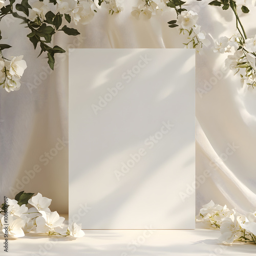 mockup wedding invitation canvas along white flowers canopy clean classic luxury