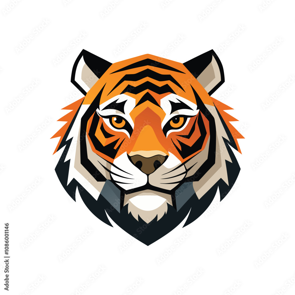 Fototapeta premium Color tiger head logo vector icon illustration white background.
