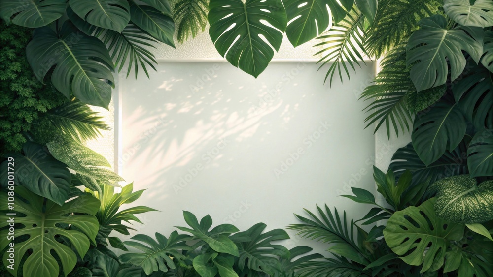 Lush green foliage framing a blank canvas Lush green foliage framing a blank canvas