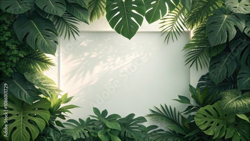 Lush green foliage framing a blank canvas