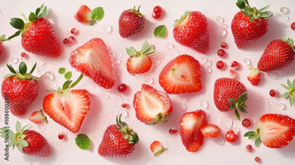 Fresh Sliced Strawberries on White Surface Fresh Sliced Strawberries on White Surface