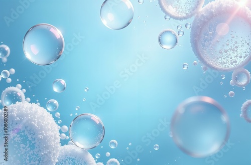 Abstract Beautiful background Blue Soap Bubbles Background, frame for text, copy space