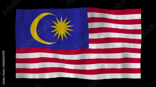 Looping animation of a waving 3D Malaysia flag with alpha channel