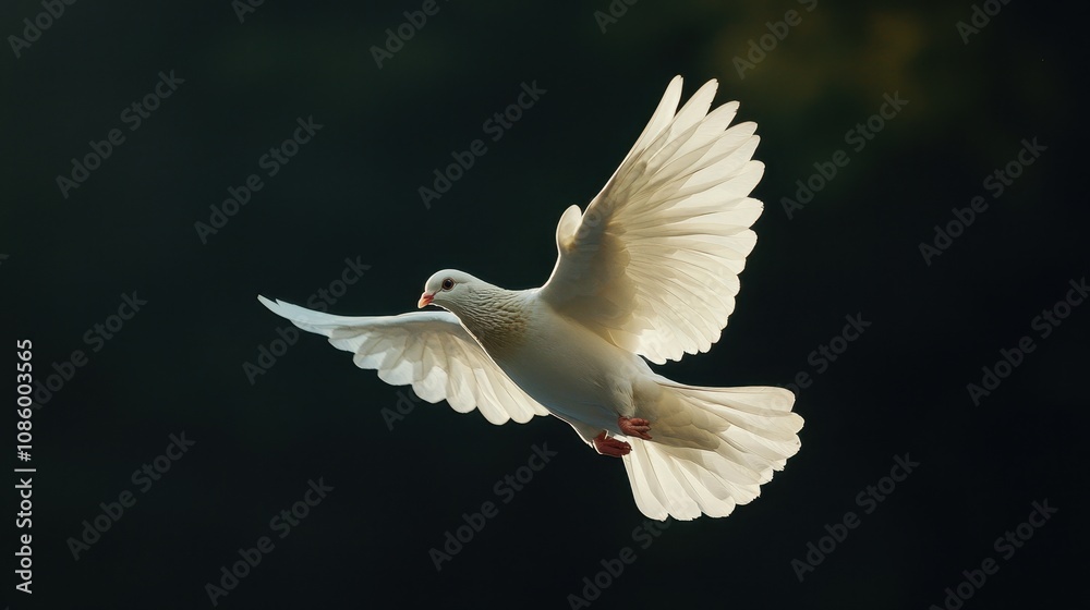White dove in flight, symbolizing peace and freedom White dove in flight, symbolizing peace and freedom