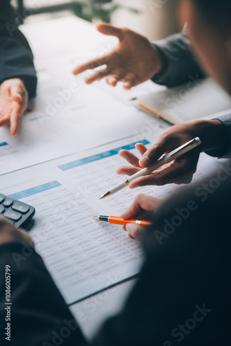 Accountant or banker making calculations Bookkeeper Clerk, Bank Advisor And Auditor. Accounting concept.