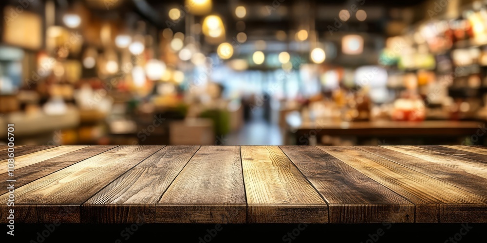 A beautifully crafted wooden tabletop in a modern caf, featuring a warm blurred background that evokes a cozy dining atmosphere A beautifully crafted wooden tabletop in a modern caf, featuring a warm blurred background that evokes a cozy dining atmosphere