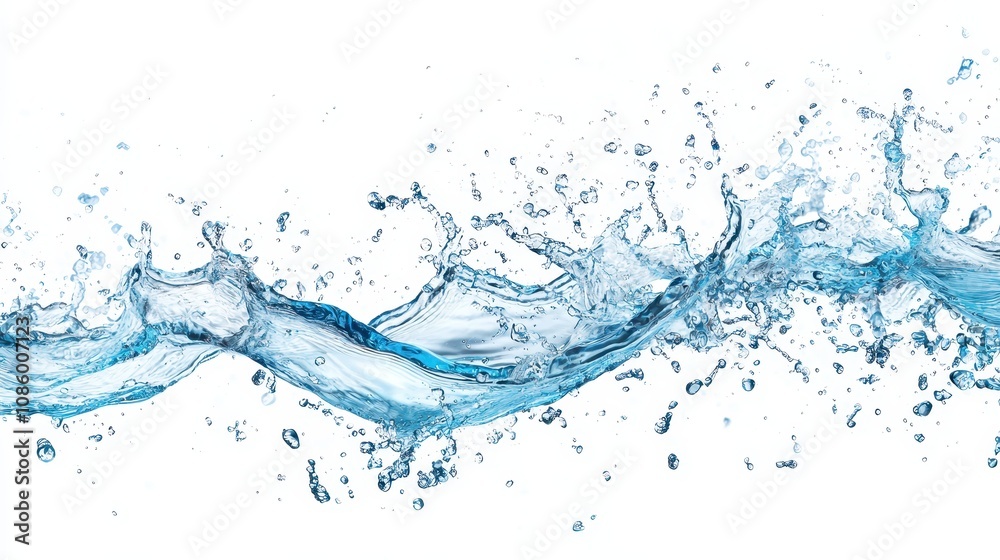 Water splash isolated on white background, emphasizing freshness and dynamic movement Water splash isolated on white background, emphasizing freshness and dynamic movement