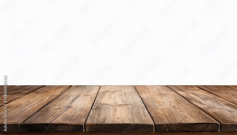 empty old wood table on isolate white background and display montage with copy space for product empty old wood table on isolate white background and display montage with copy space for product