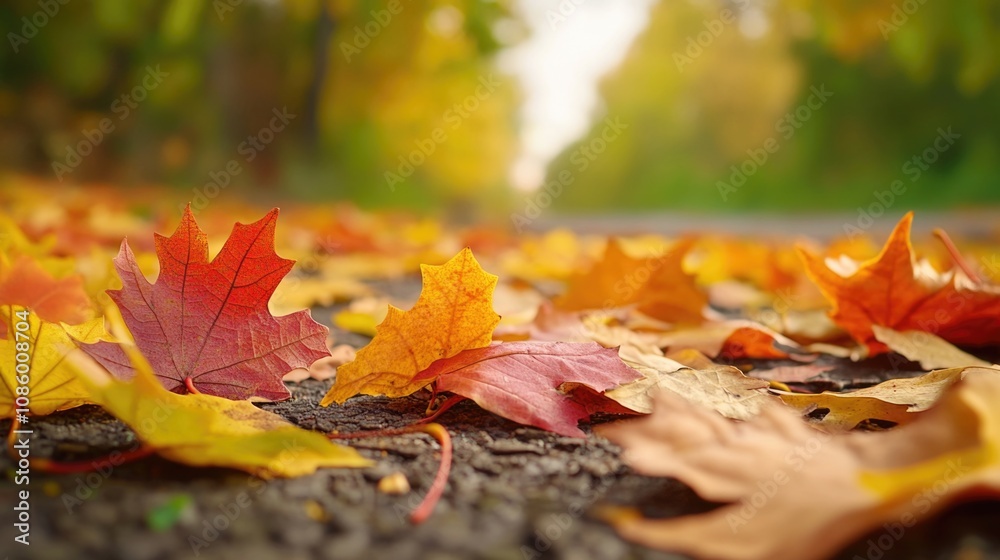 A pile of fallen leaves scattered across the ground A pile of fallen leaves scattered across the ground