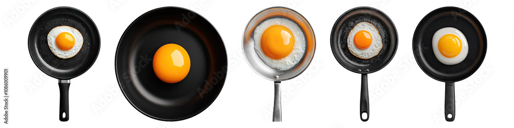 Egg in frying pan isolated on transparent background, Set of Egg in frying pan isolated on transparent background, Set of