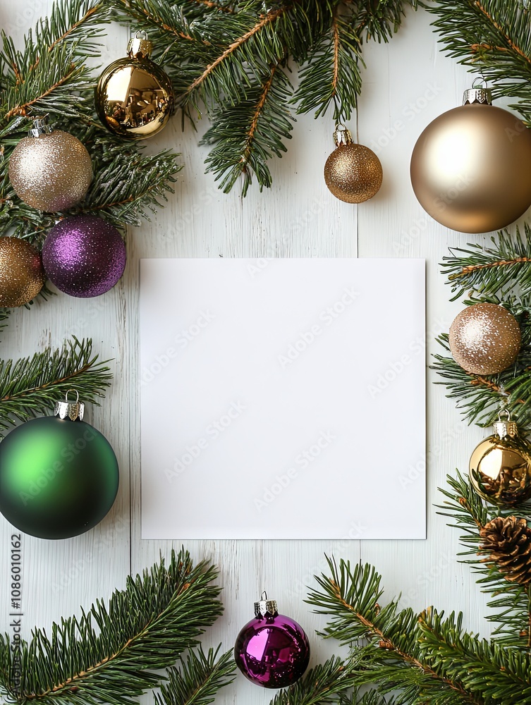 Christmas Ornament and Pine Branch Frame with Blank Card Christmas Ornament and Pine Branch Frame with Blank Card