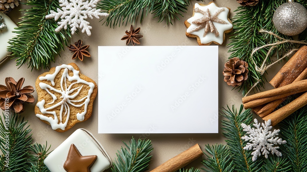 Christmas Card Mockup with Cookies and Ornaments