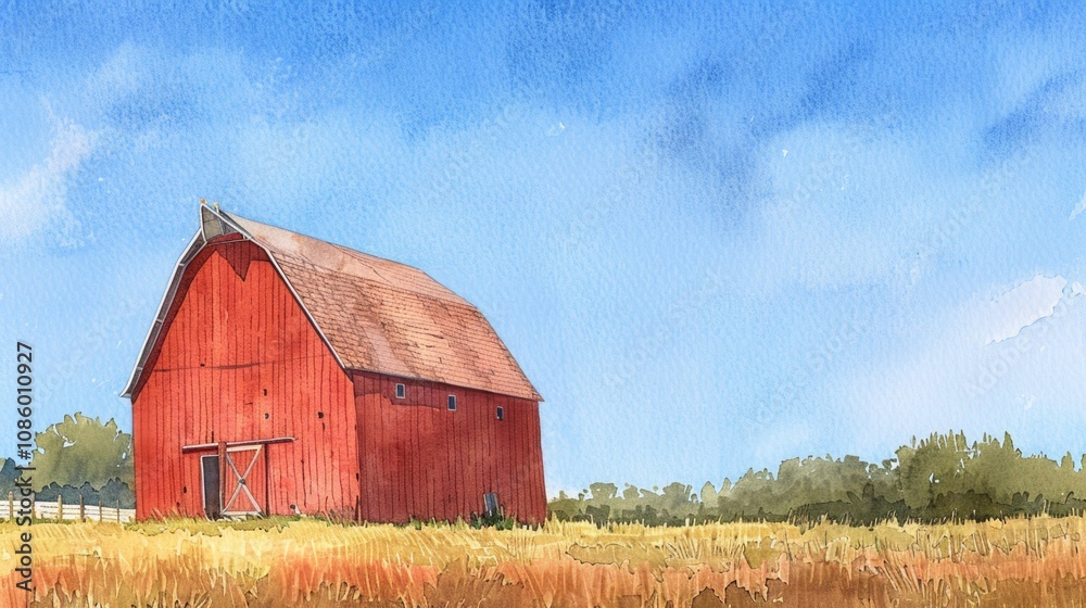 A picturesque red barn standing in a lush green field A picturesque red barn standing in a lush green field